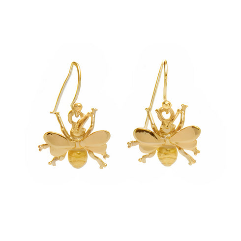 Wildlife Bee Dangle Earrings (Silver or Gold)