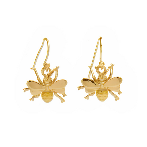 Wildlife Bee Dangle Earrings (Silver or Gold)