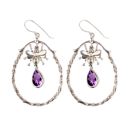 Wildlife Large Bee Hoop Drops in various gemstones