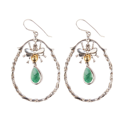 Wildlife Large Bee Hoop Drops in various gemstones