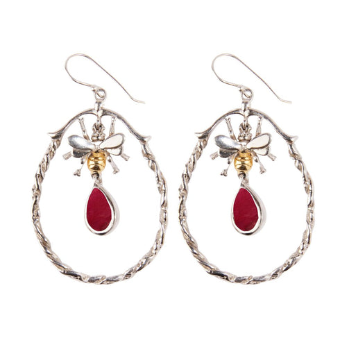 Wildlife Large Bee Hoop Drops in various gemstones