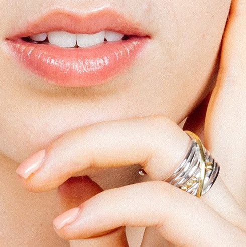 Bamboo Ring in Sterling Silver & Gold Vermeil