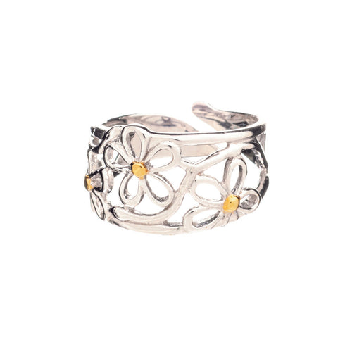 Adjustable Daisy Ring in Silver & Gold