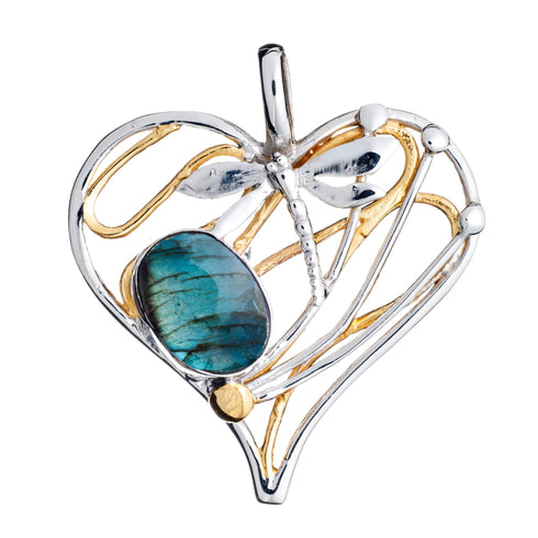Heart Dragonfly Pendant Large in various gemstones