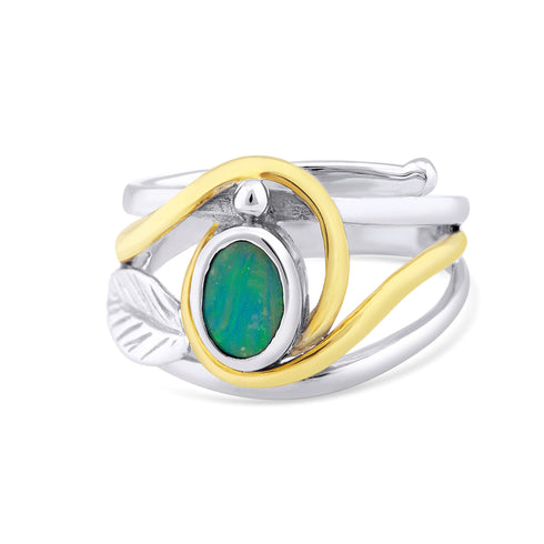 Leaf Ring in Silver Gold & various gemstones