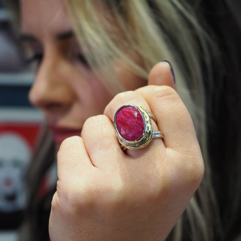 Magnolia Ring in silver gold & various gemstones
