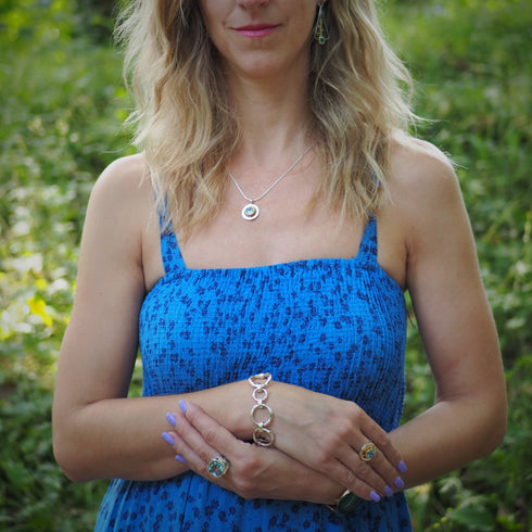 Art Deco Ring in Silver Gold & various gemstones
