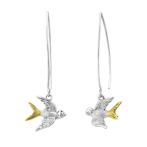 Wildlife Swallow Silver & Gold Open Hoop Earrings