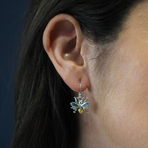 Wildlife Bee Dangle Earrings (Silver or Gold)