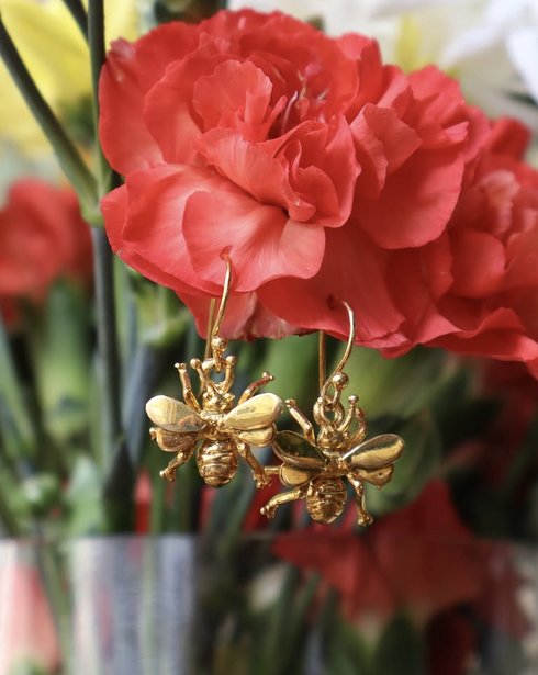 Wildlife Bee Dangle Earrings (Silver or Gold)