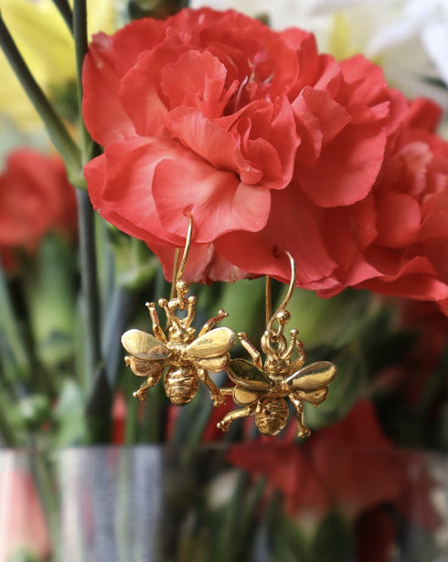 Wildlife Bee Dangle Earrings (Silver or Gold)