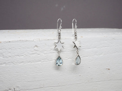 Star Earrings in Silver with Blue Topaz