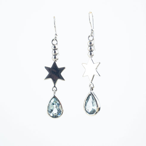 Star Earrings in Silver with Blue Topaz